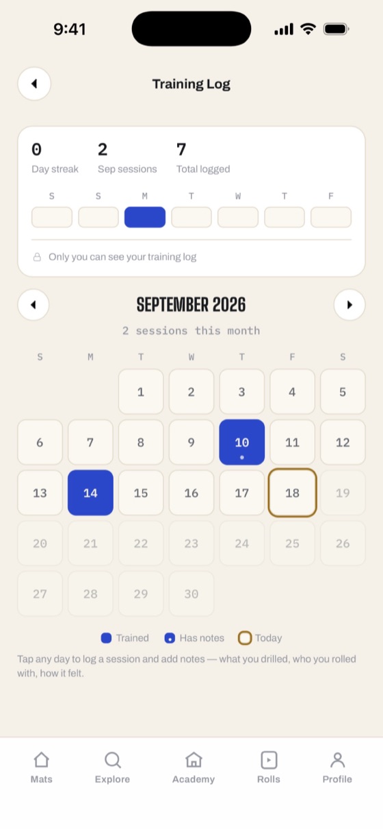 The training log calendar